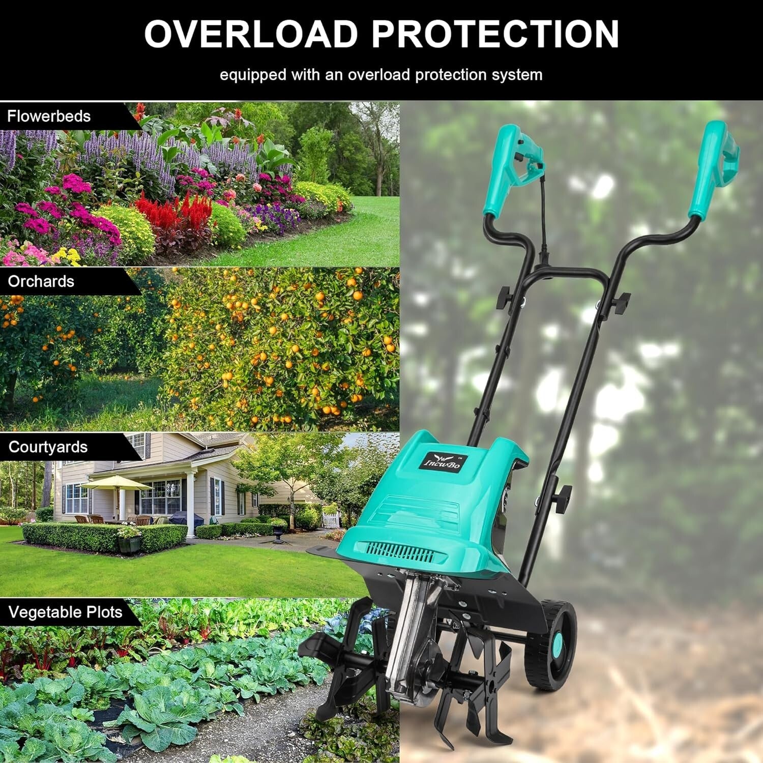Lightweight 10.5 Amp Electric Cultivator - 12-Inch Wide & 8-Inch Deep Tilling
