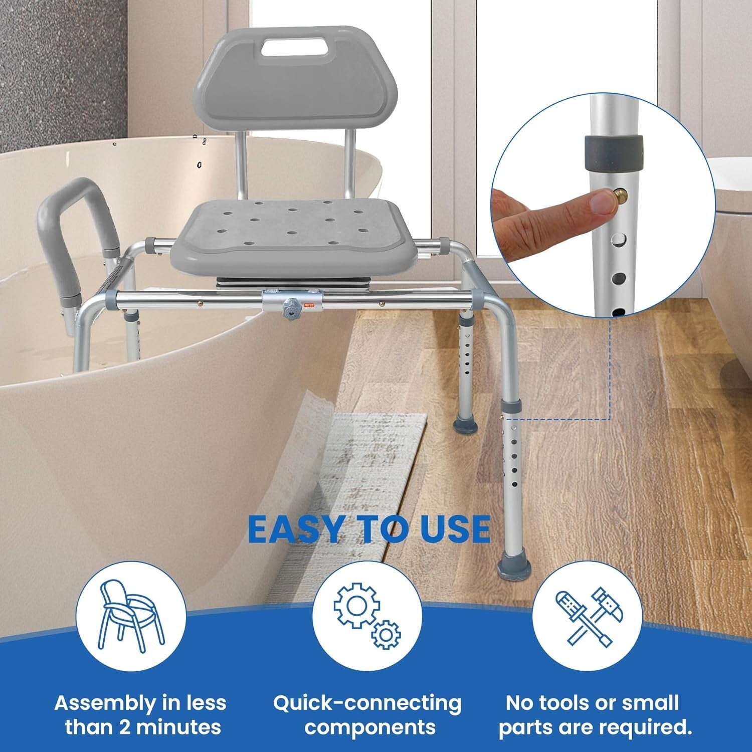 Tool-less Assembly Sliding Shower Chair with Comfort Padding - Ideal for Seniors