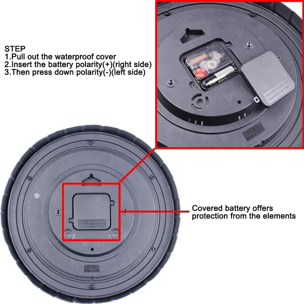 13-Inch Waterproof Wall Clock with Silent Thermometer - Elegant Farmhouse Design