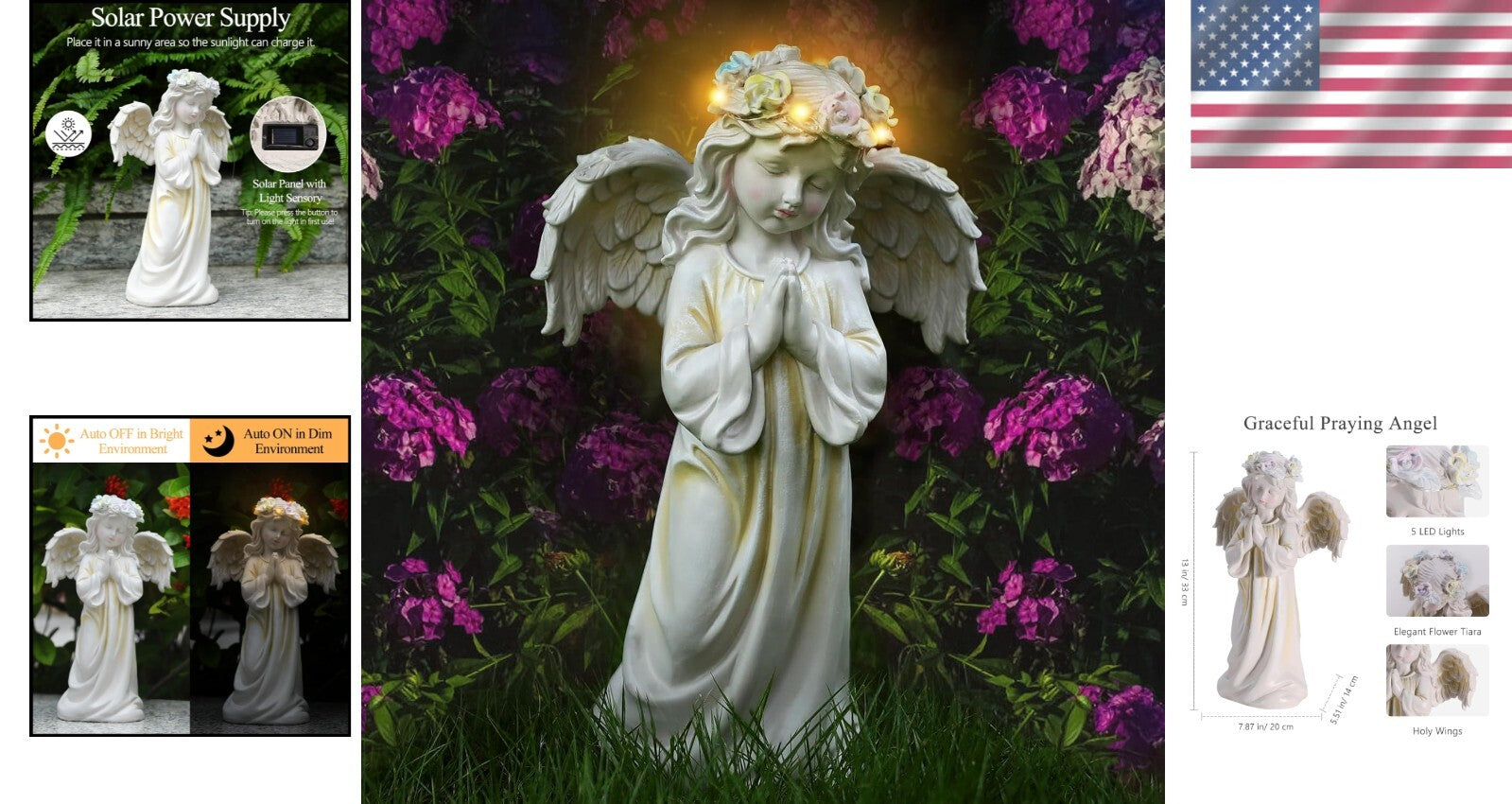 Solar Angel Garden Statue - Waterproof Praying Angel Figurine for Outdoor Decor