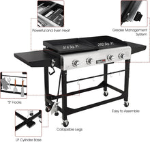Load image into Gallery viewer, Stylish Black Propane Grill and Griddle Combo with Folding Legs and Side Tables