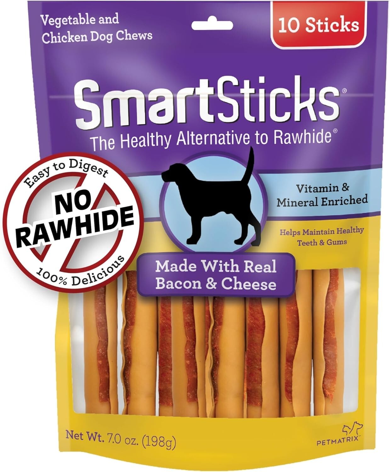 Tasty Rawhide-Free Dog Chews: Bacon & Cheese, Perfect for All Breeds, 24 Packs