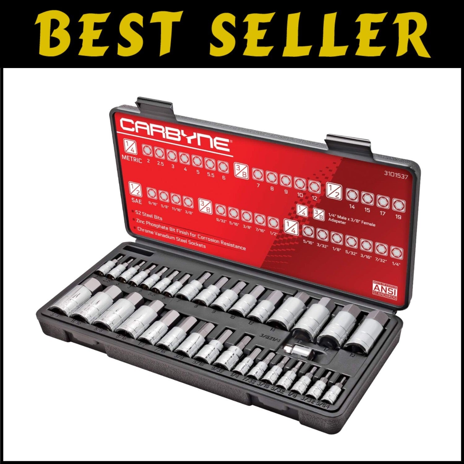 33-Piece Hex Socket Set with Chrome Vanadium and S2 Alloy Steel Construction