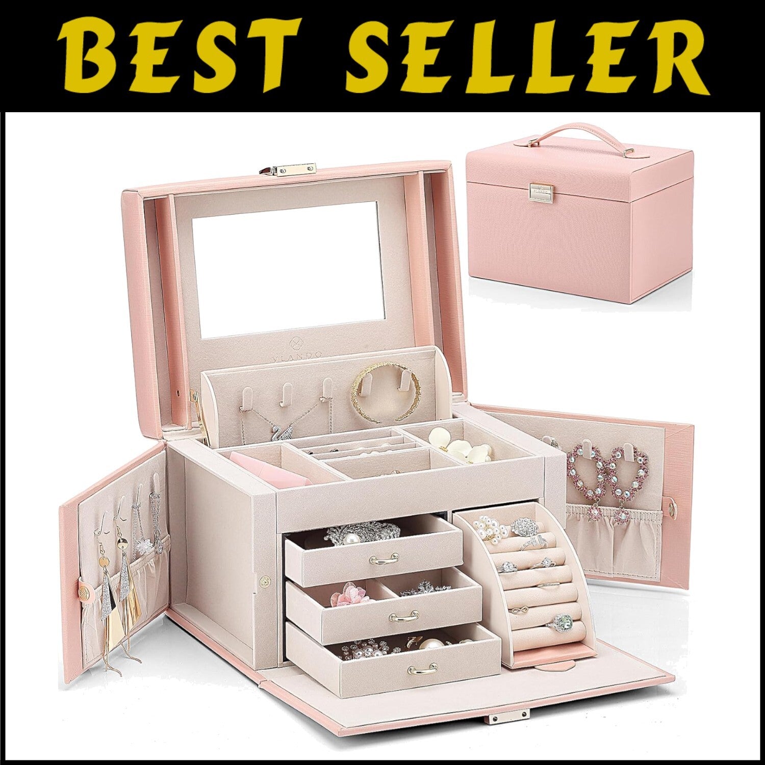 Gorgeous Velvet Lined Jewelry Holder with Mirror - Perfect Gift for Women