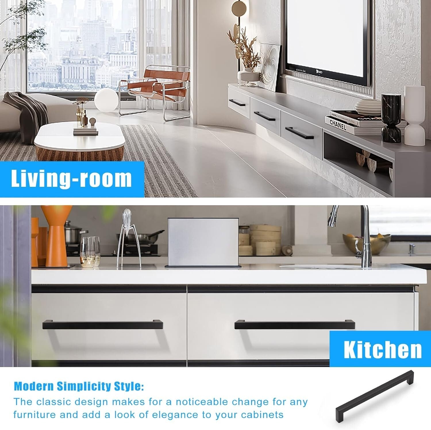 Durable 8" Stainless Steel Cabinet Handles - 7-9/16" Center Spacing, Set of 30