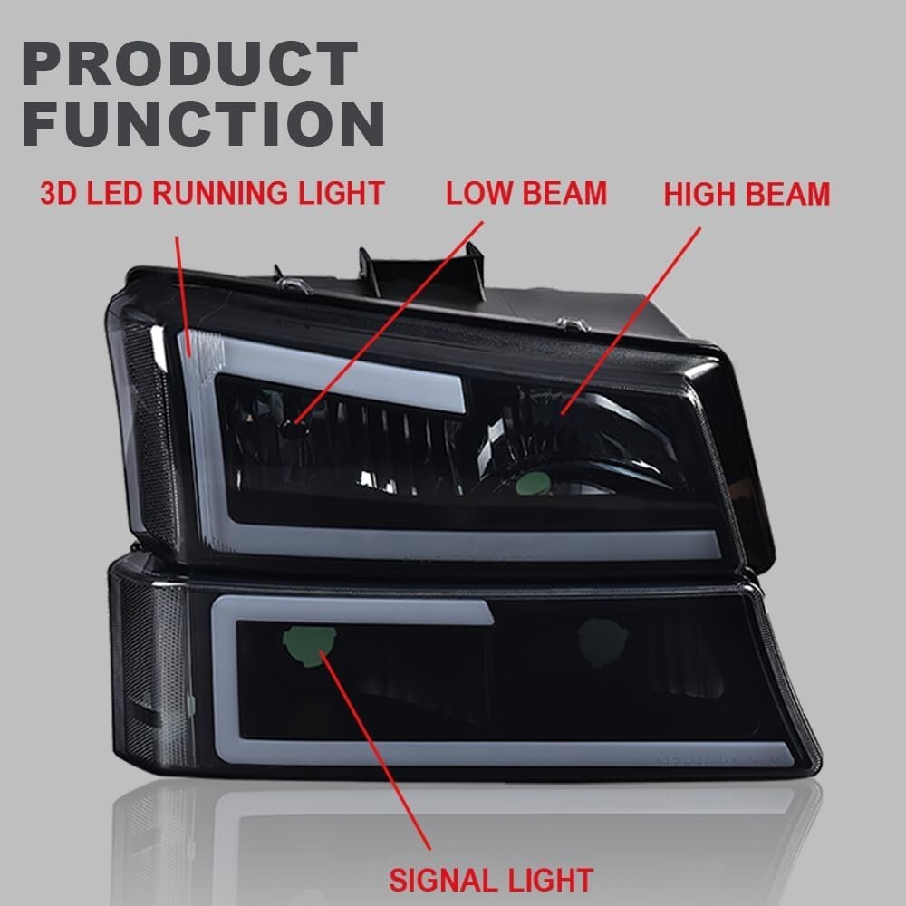 LED Headlights for 2003-2006 Chevy Silverado/Avalanche – Smoky Lens & Waterproof