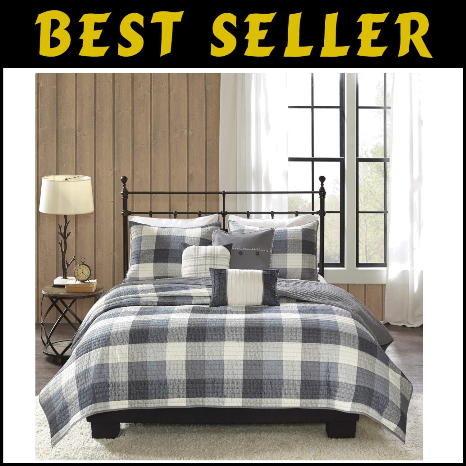 Cozy Buffalo Plaid Reversible Quilt Set with Decor Pillows - Full/Queen 6-Piece