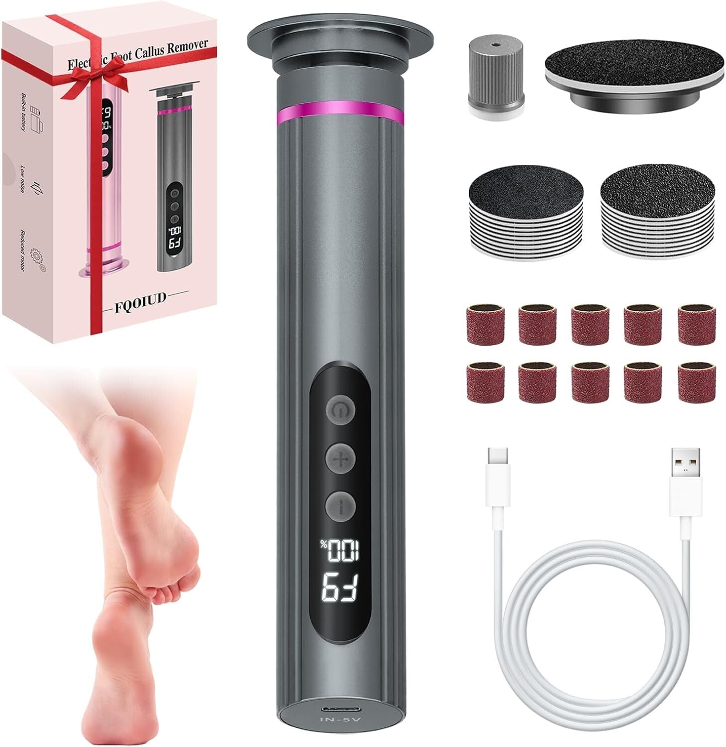 9-Speed Electric Foot File with Sandpaper Discs - Ideal Valentine's Gift