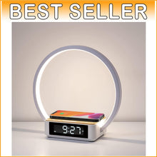Load image into Gallery viewer, Modern Bedside Lamp with Alarm Clock, 3 Brightness Levels &amp; Wireless Charger