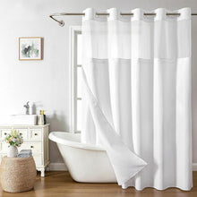 Load image into Gallery viewer, Modern White Shower Curtain with Easy Install Snap-in Liner for Luxury Bathrooms