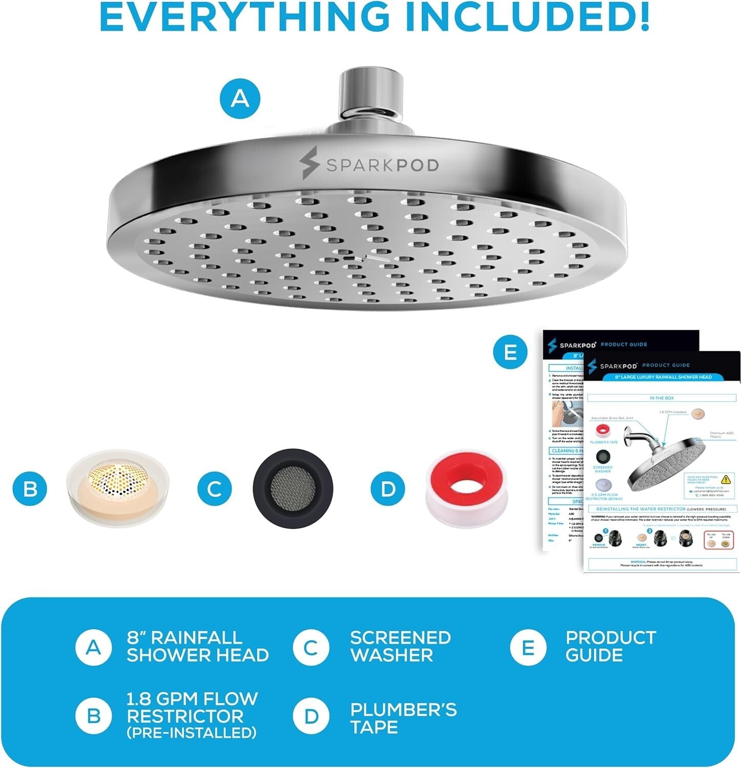 Elegant Polished Chrome Shower Head - High Pressure Rain Experience, Easy Clean