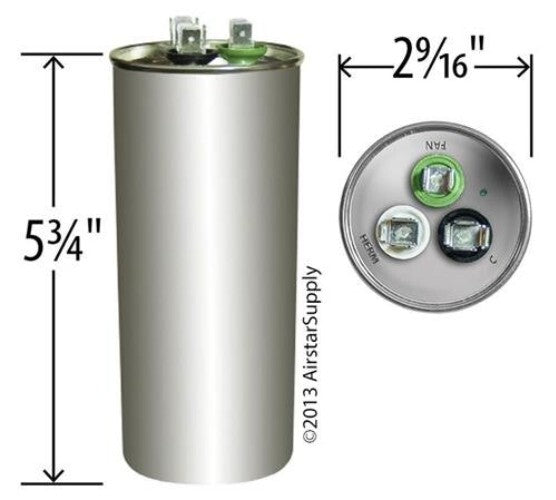 Durable 70 + 5 uf/Mfd 370/440 VAC Round Capacitor - Universal Fit, U.S. Made