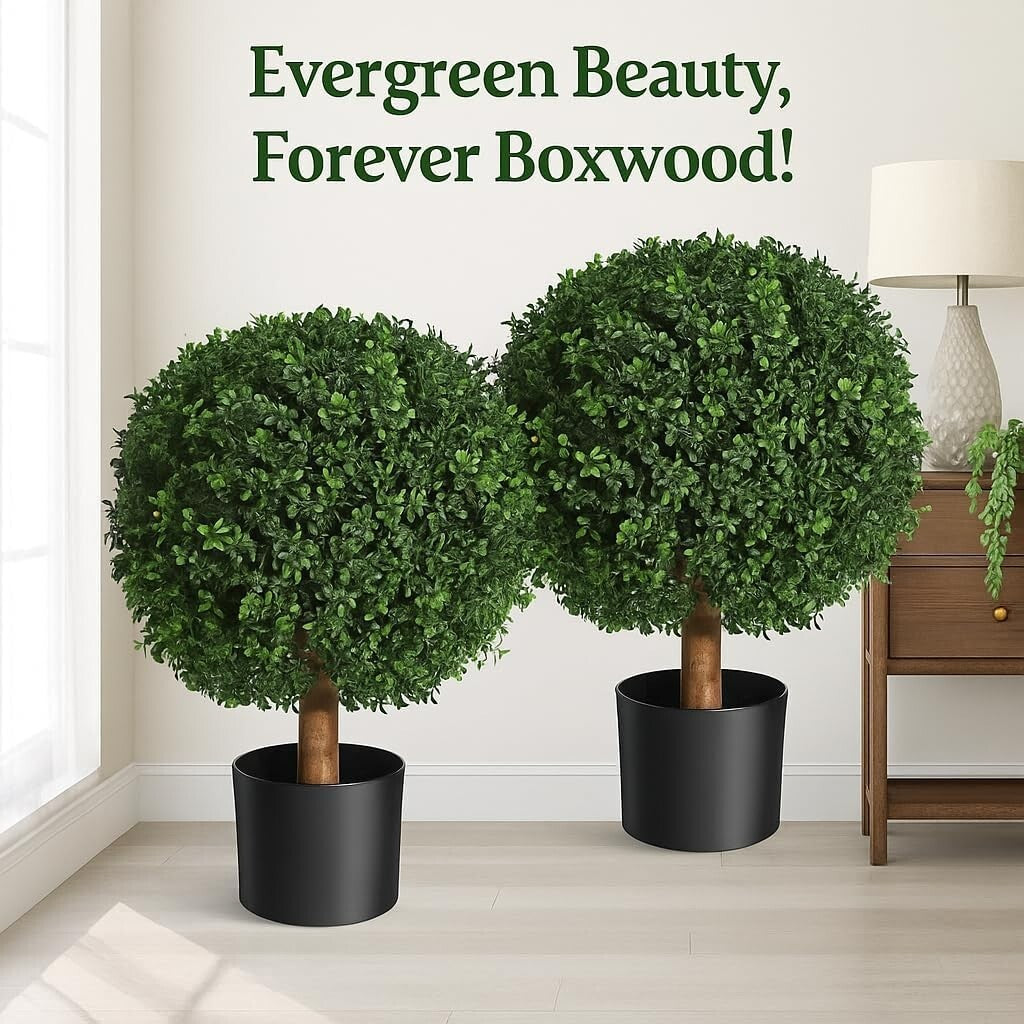 Maintenance-Free Boxwood Topiary Trees - 24" Stylish Decor for Every Space