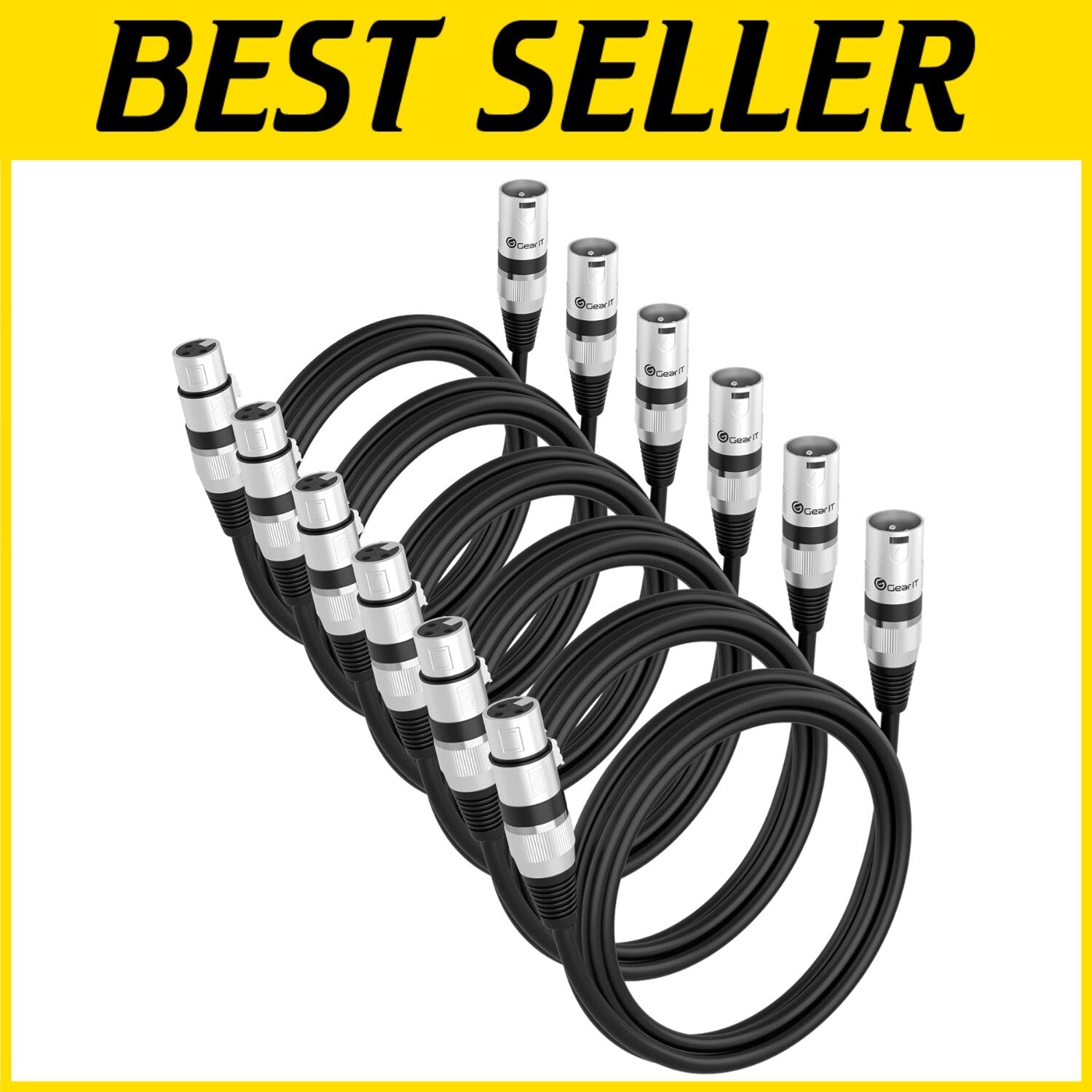 1ft XLR Microphone Cable, 6 Pack - Noiseless Shielded Cables for Studio Use