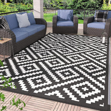 Load image into Gallery viewer, Black &amp; White Geometric 5x8 Outdoor Area Rug - Durable Waterproof Solution
