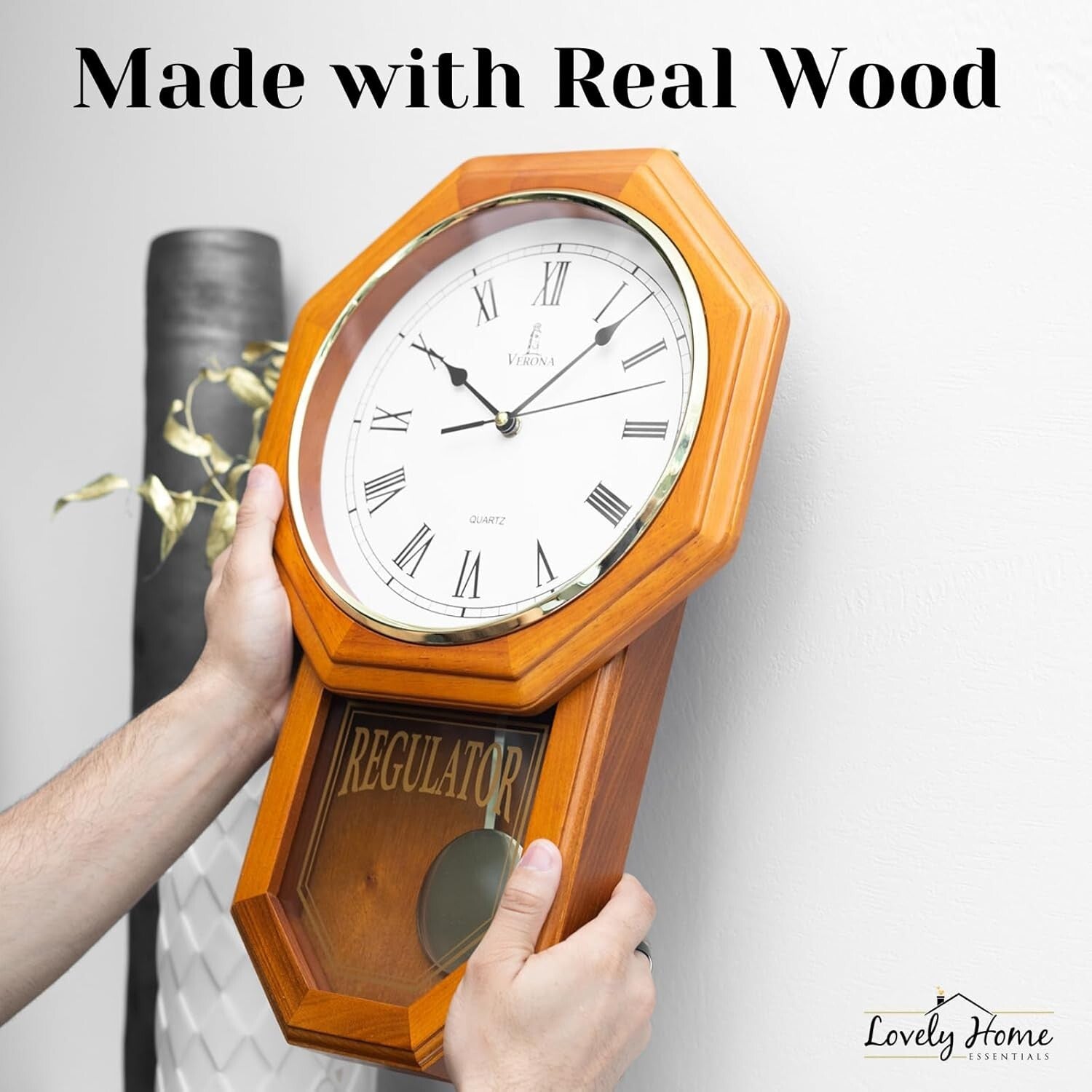 Battery-Operated Non-Chiming Wooden Pendulum Clock - 18" x 11" Classic Decor