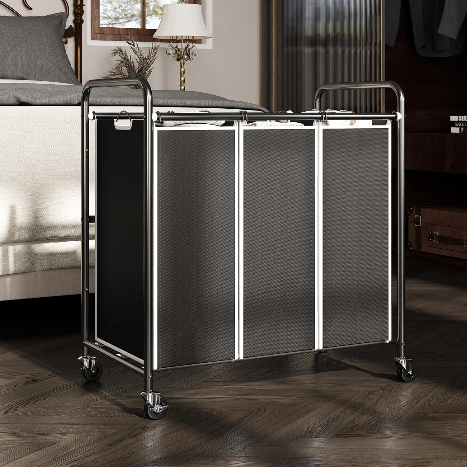 Eco-Conscious Laundry Sorter Cart with Waterproof Bags & Locking Wheels, Black