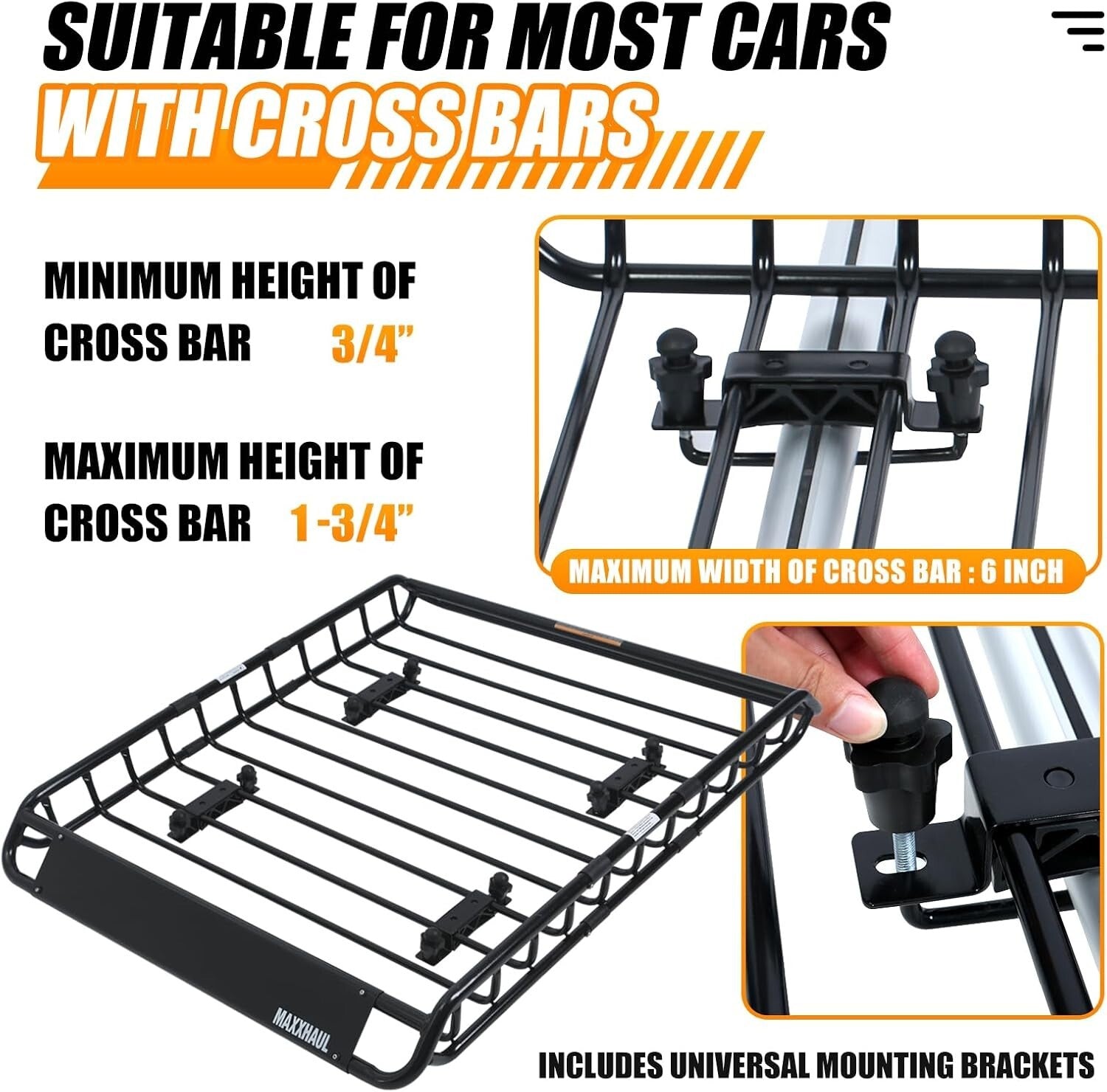 Heavy-Duty 150 lb Roof Rack Cargo Basket for SUVs & Pickup Trucks - Easy Install