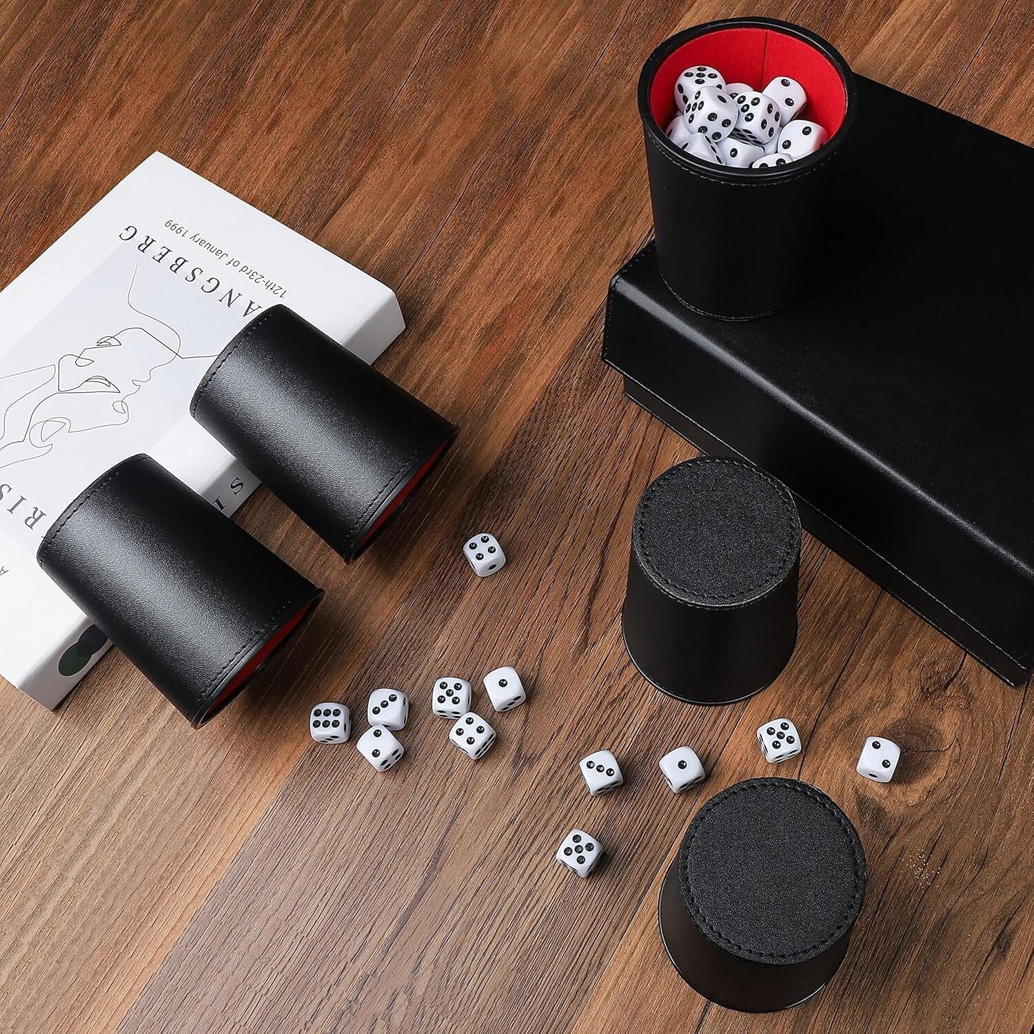 Exclusive Travel Dice Game Set - 6 Leather Cups, Dice & Lush Storage Case