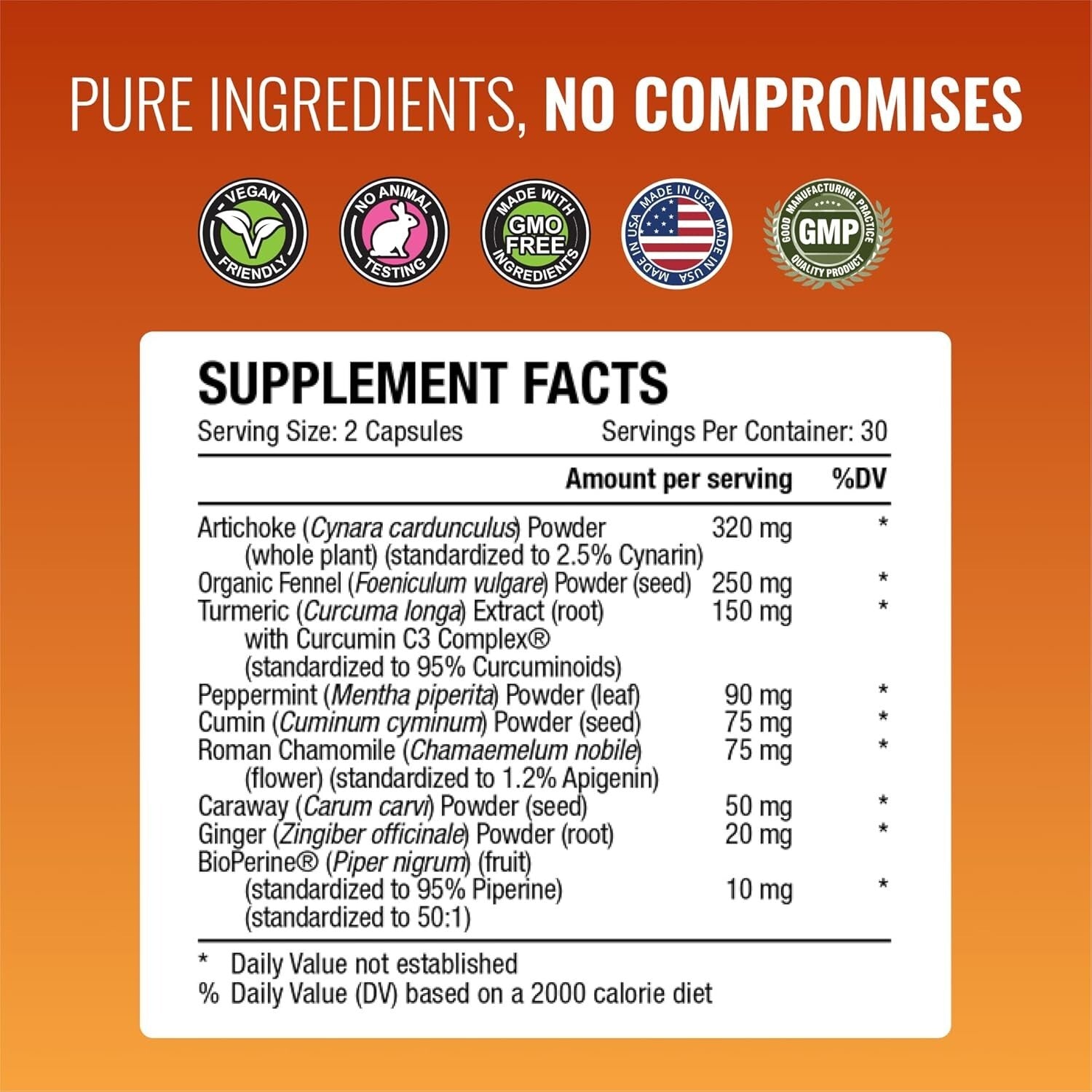 Digestive Harmony: Vegan Capsules for Gas Relief - 120 Count - Stress Support