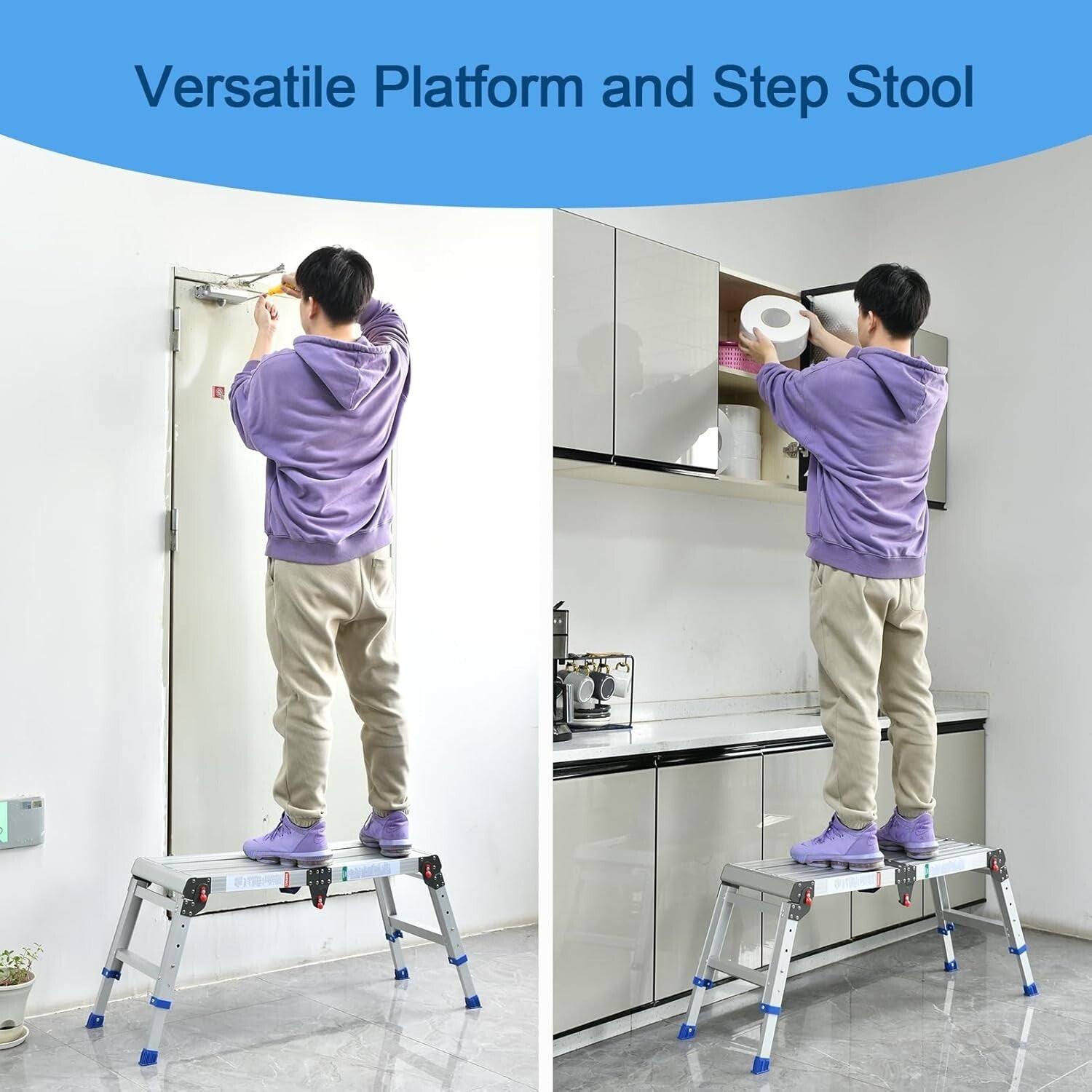 Versatile Folding Step Stool - Aluminum, 600 lbs Capacity, Tool-Free Assembly