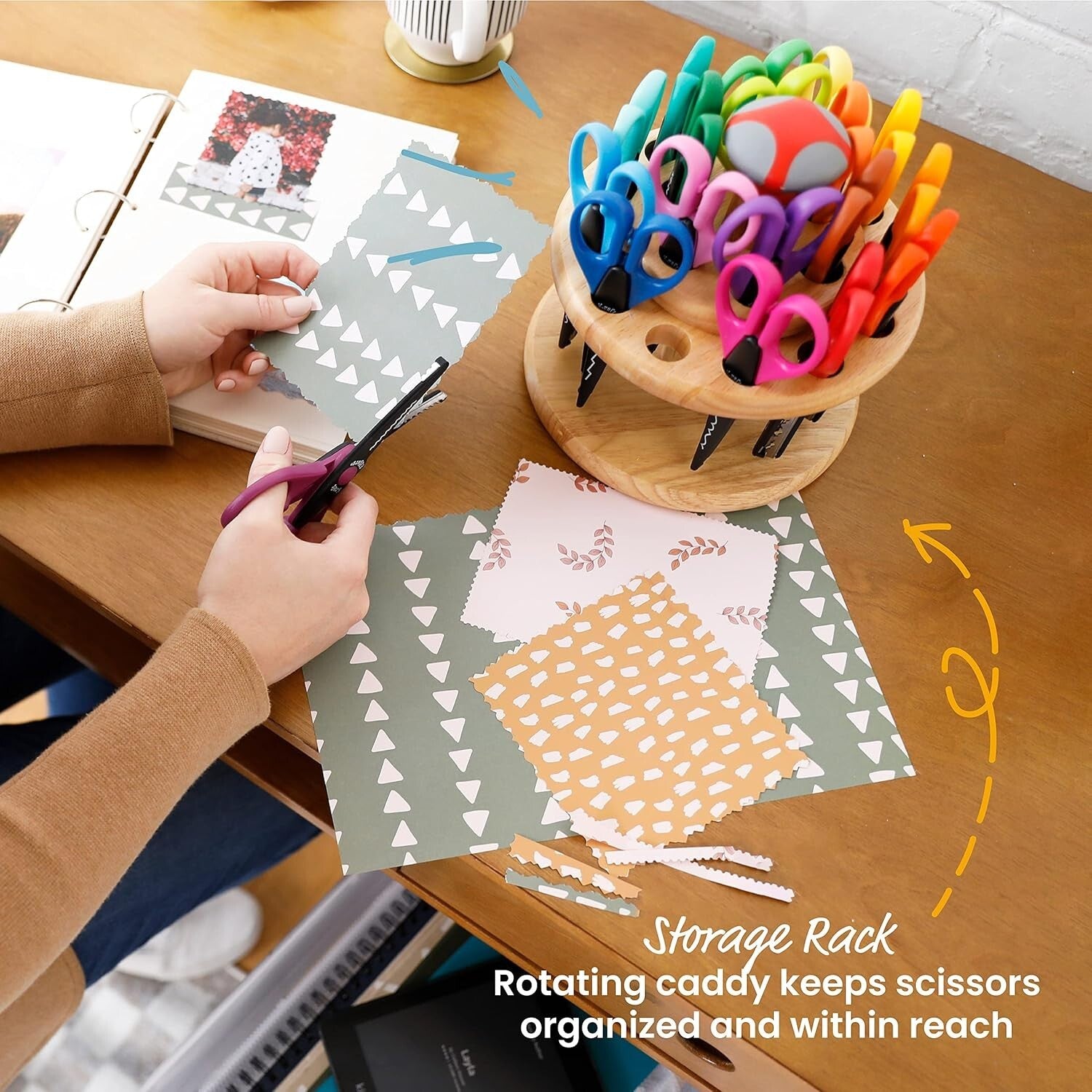 18-Piece Decorative Scissors Set with Rotating Hardwood Rack for Crafting