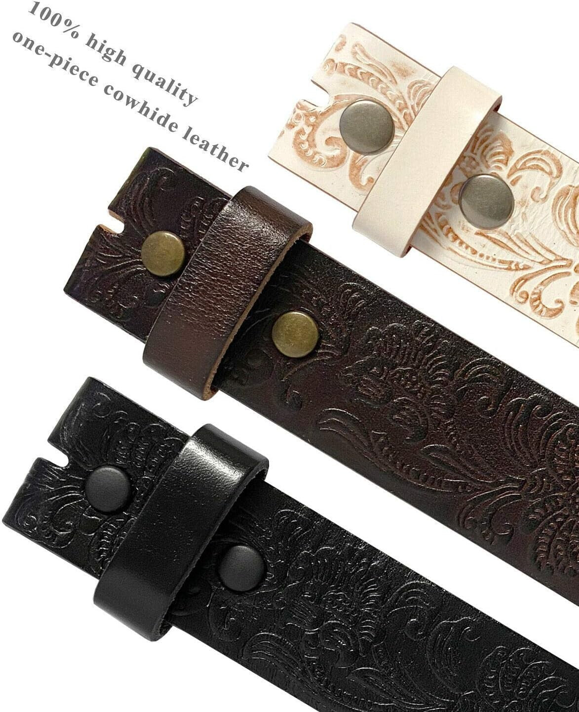 Custom Fit Western Leather Jean Belt with Floral Engraved Buckle – 3 Colors