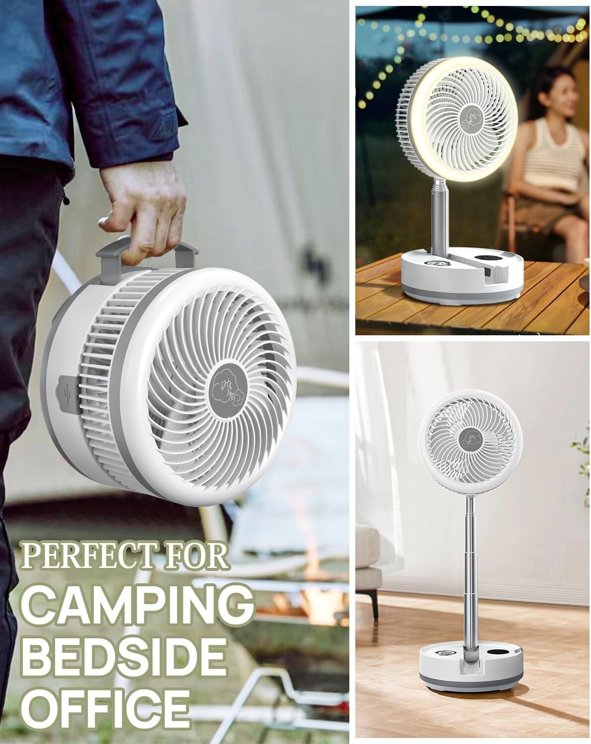 10-Inch Oscillating Portable Fan with Remote, LED Lights & 114HR Battery Life