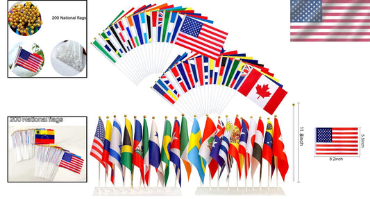 Durable Weather-Resistant 200 Country Flags on Sticks - Perfect for Celebrations