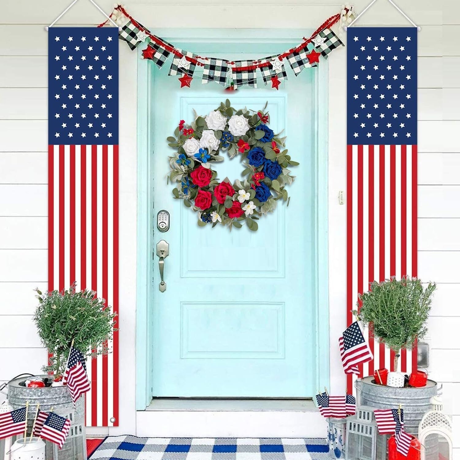 Vibrant 24-Inch Red White Blue Rose Wreath - Perfect for Independence Day