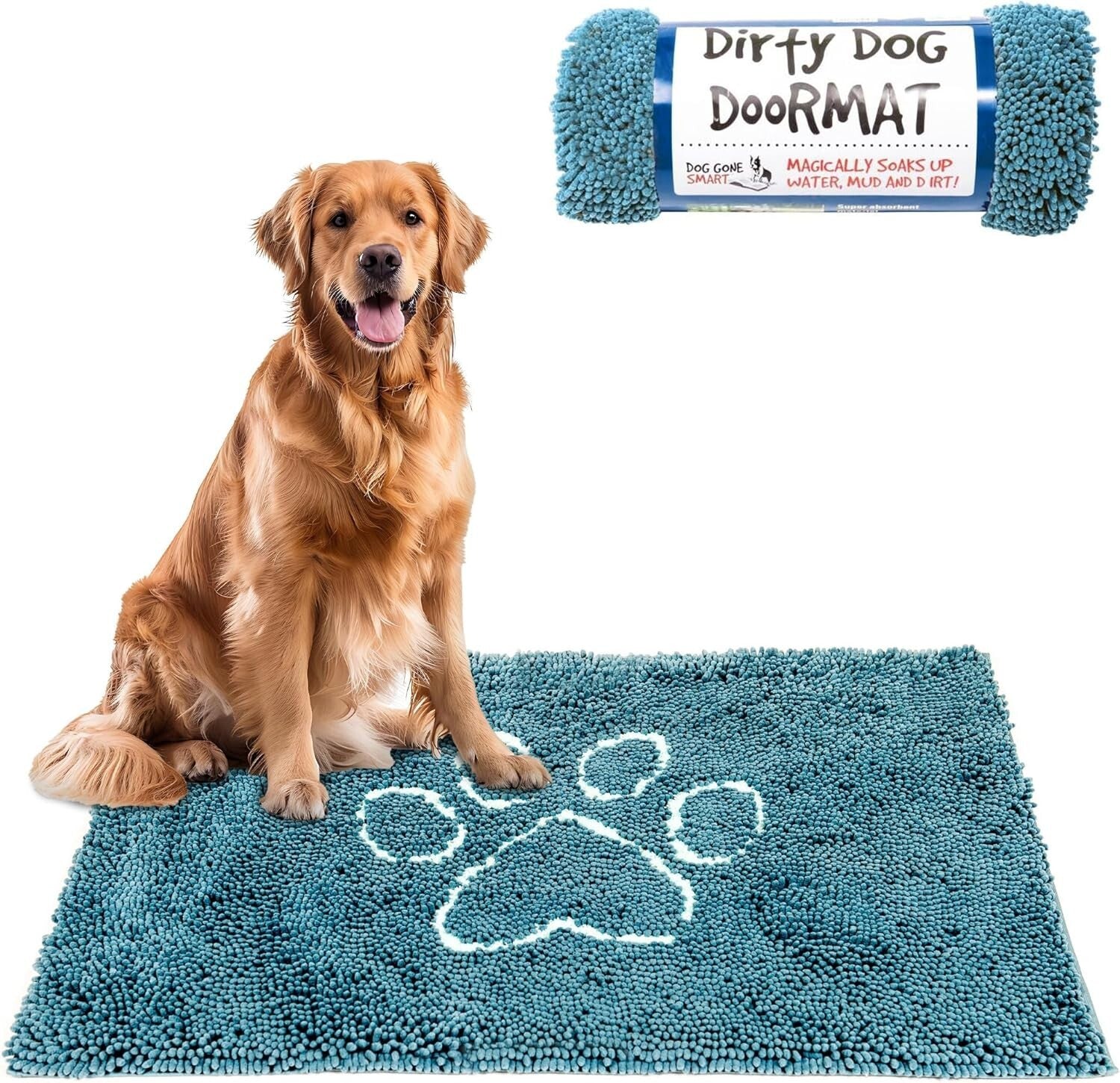 Versatile Pacific Blue Dog Door Mat - Absorbs Mud & Water Fast, Machine Washable