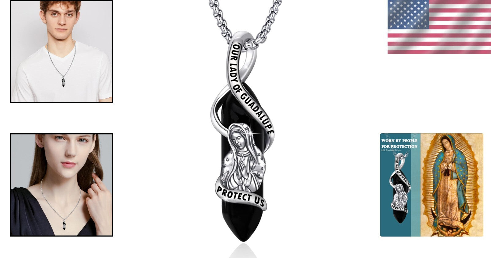 925 Sterling Silver Our Lady of Guadalupe Pendant Necklace for Faith and Prot...