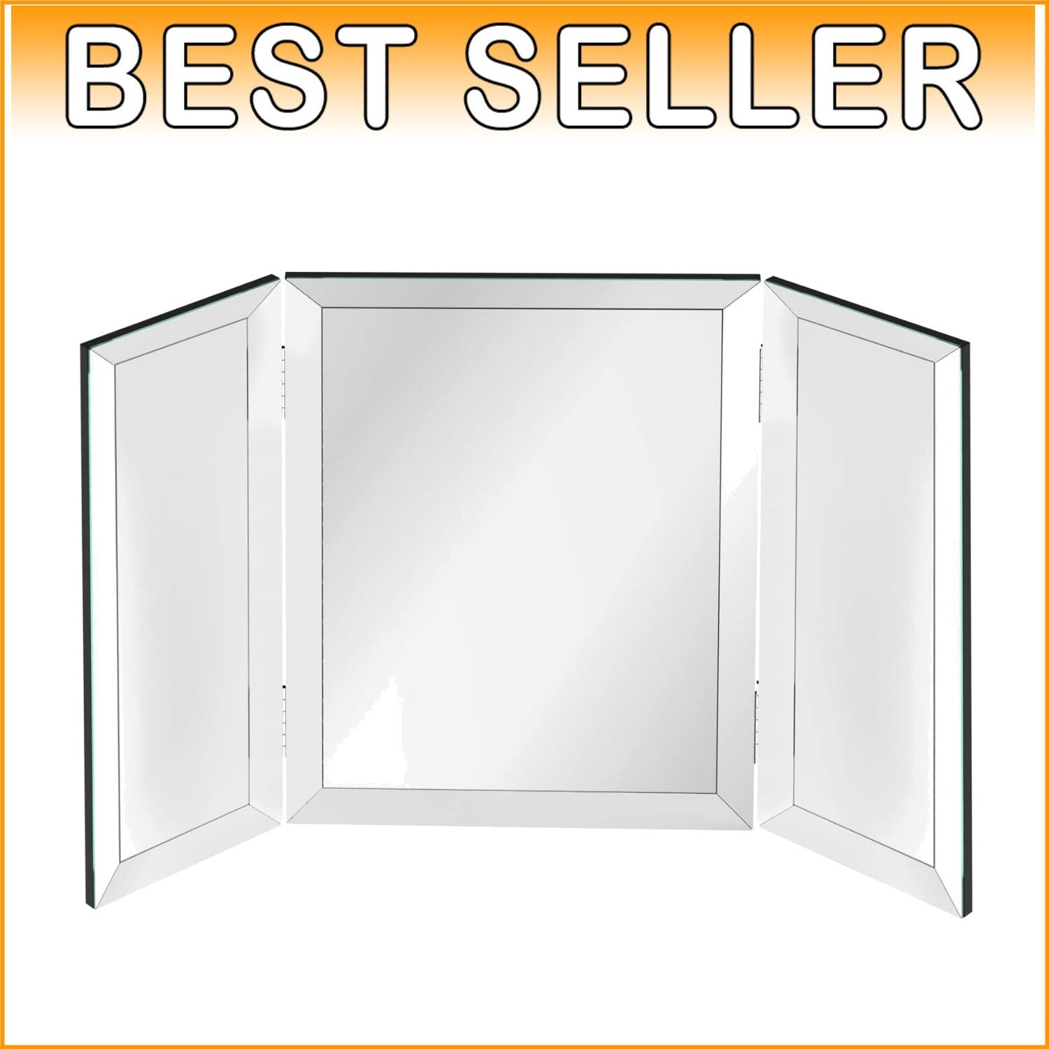 Elegant Trifold Makeup Mirror with Beveled Edges - Full Length Silver Design