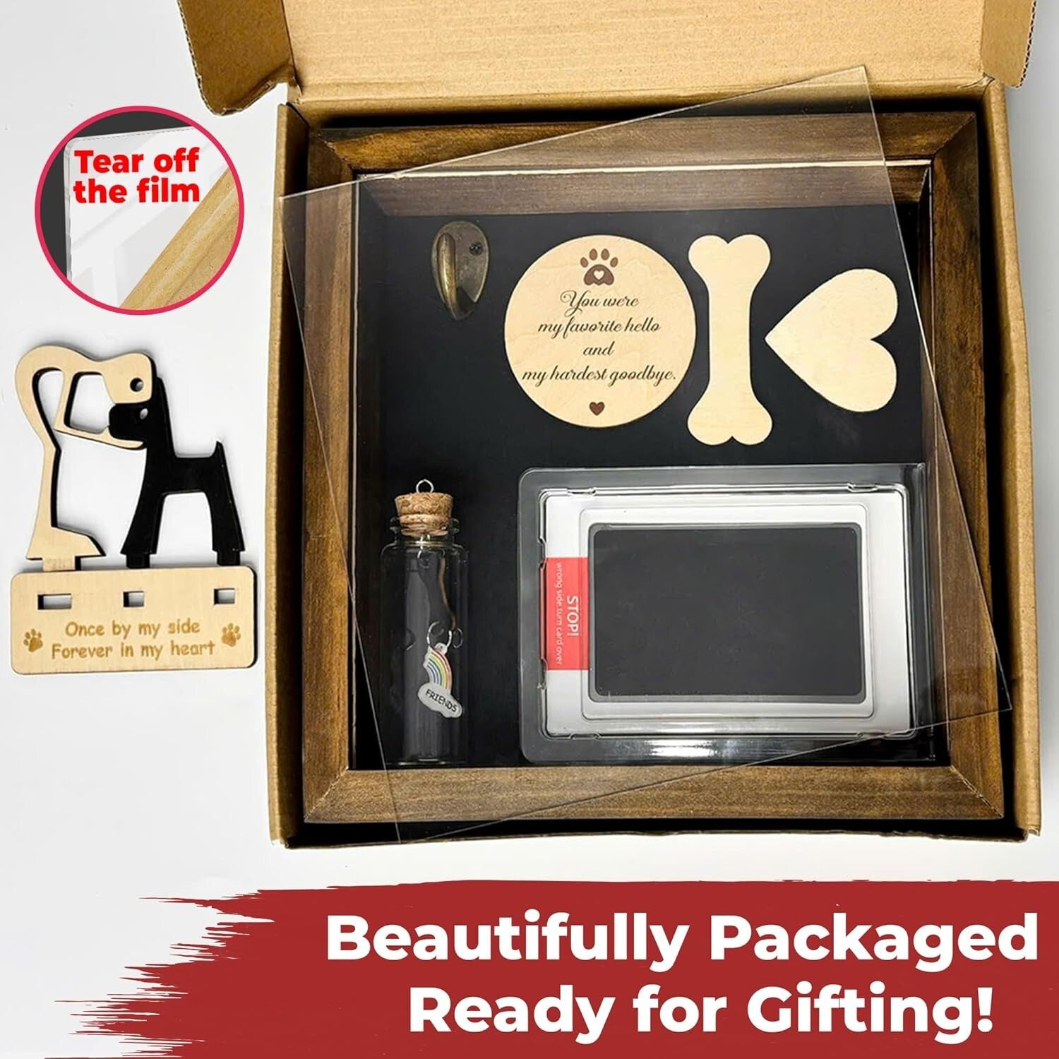 Elegant Dog Memorial Frame: 8.6-Inch Rustic Shadow Box with Personalization Kit