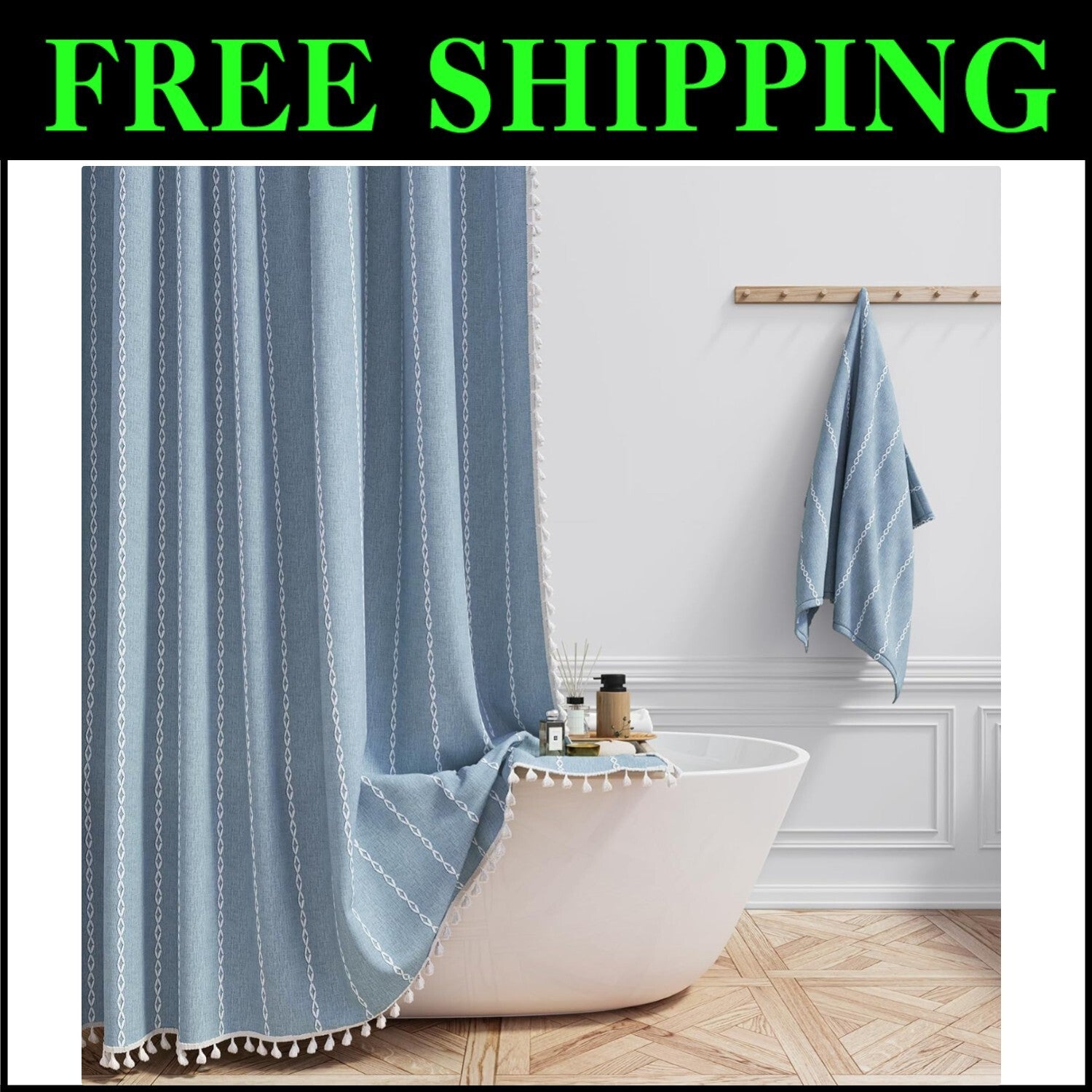 Elegant 72x84 Extra Long Shower Curtain - Vintage Stripe with Heavy-Duty Tassels