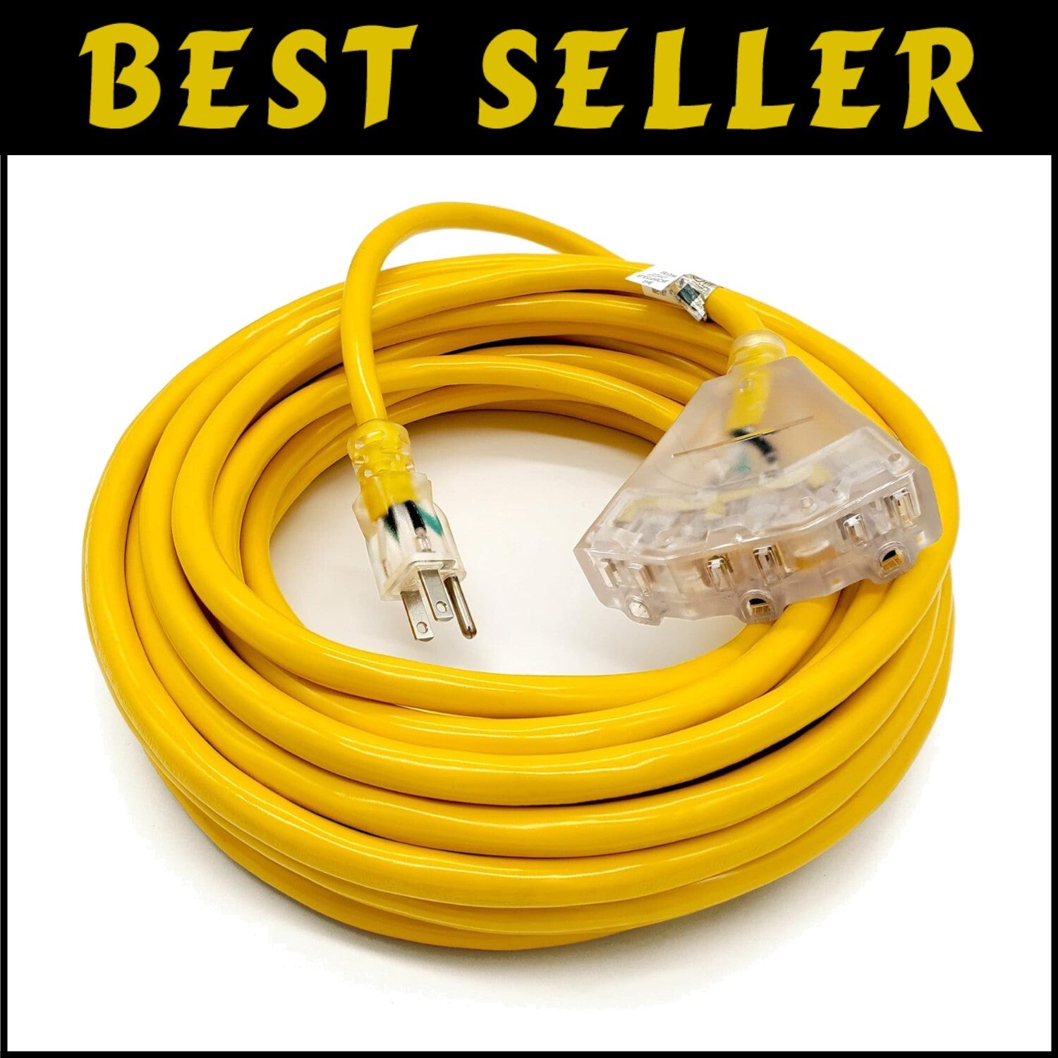 Durable 50ft 12 AWG Heavy Duty Extension Cord - 3 Outlets for Indoor/Outdoor Use