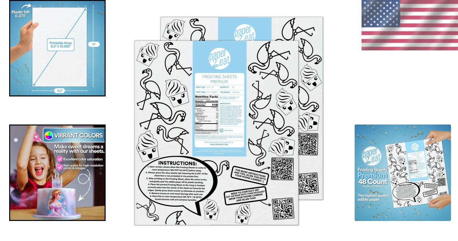 48 Count Kosher Certified Frosting Sheets - Vegan & Gluten-Free Icing Paper