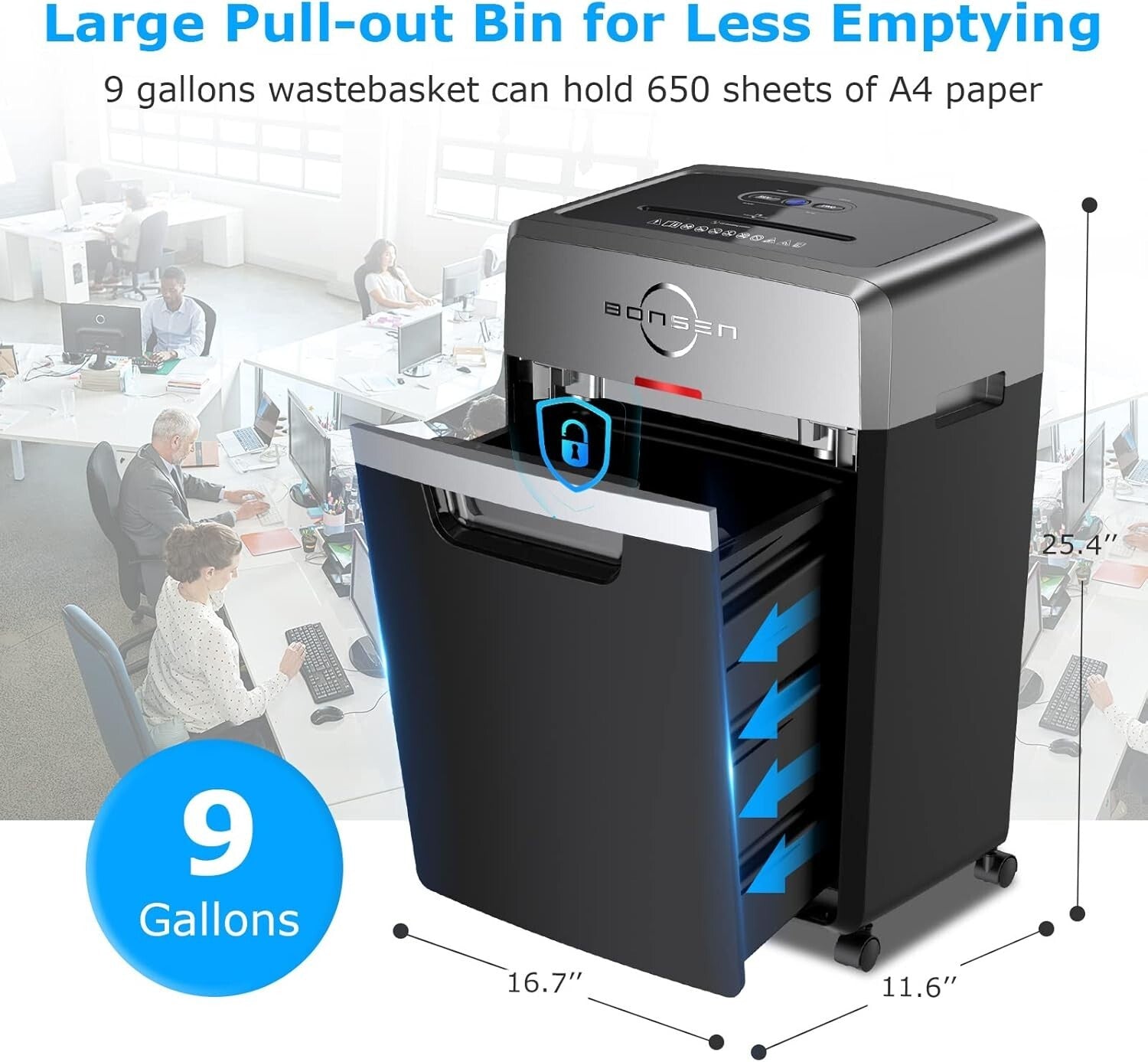 Efficient Office Heavy Duty Paper Shredder - 24 Sheets, Quiet, 9-Gallon Capacity