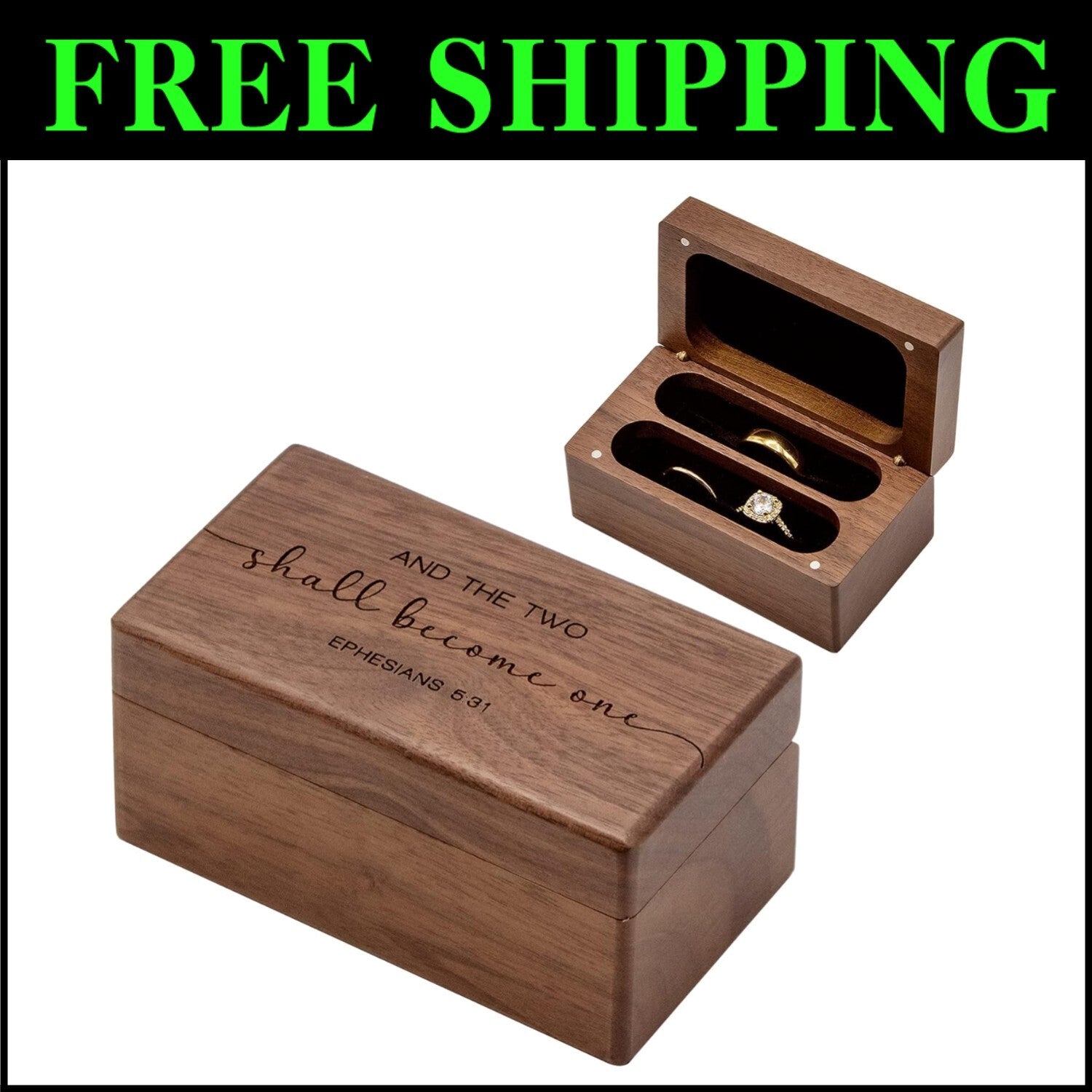 Rustic Engraved Ring Box - Ideal for Weddings, Holds Engagement & Promise Rings