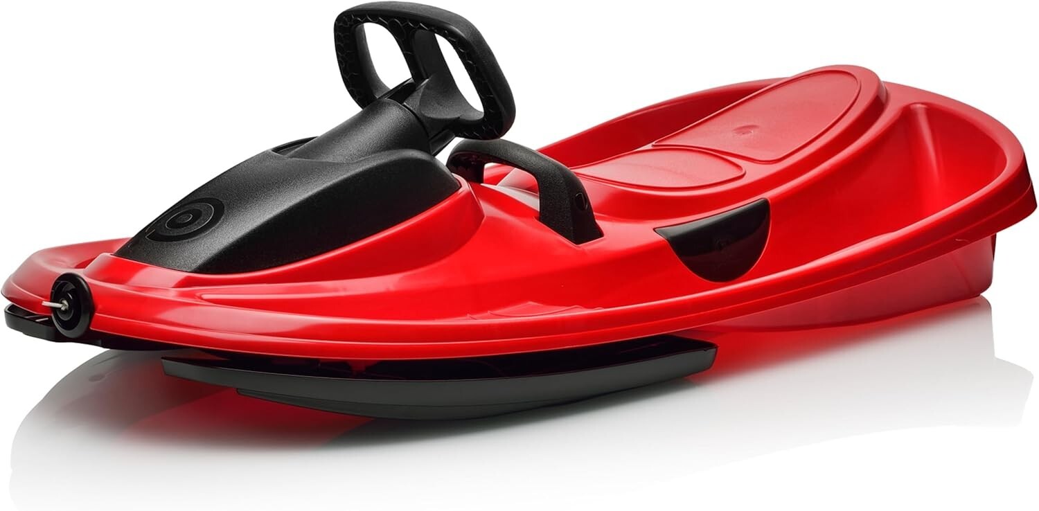 Durable Snow Sled for Kids & Adults - Lightweight Toboggan with Steering Wheel