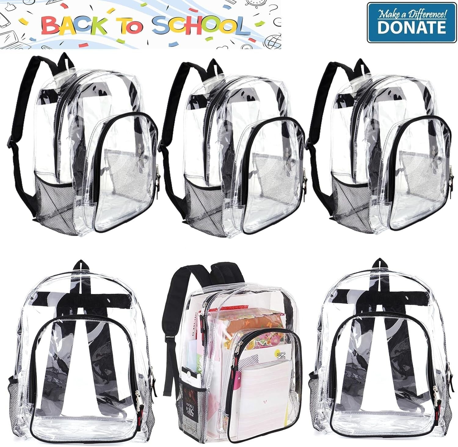 Heavy Duty Clear Backpack Set - Ideal for School, Sports, & Travel (24 Pack)