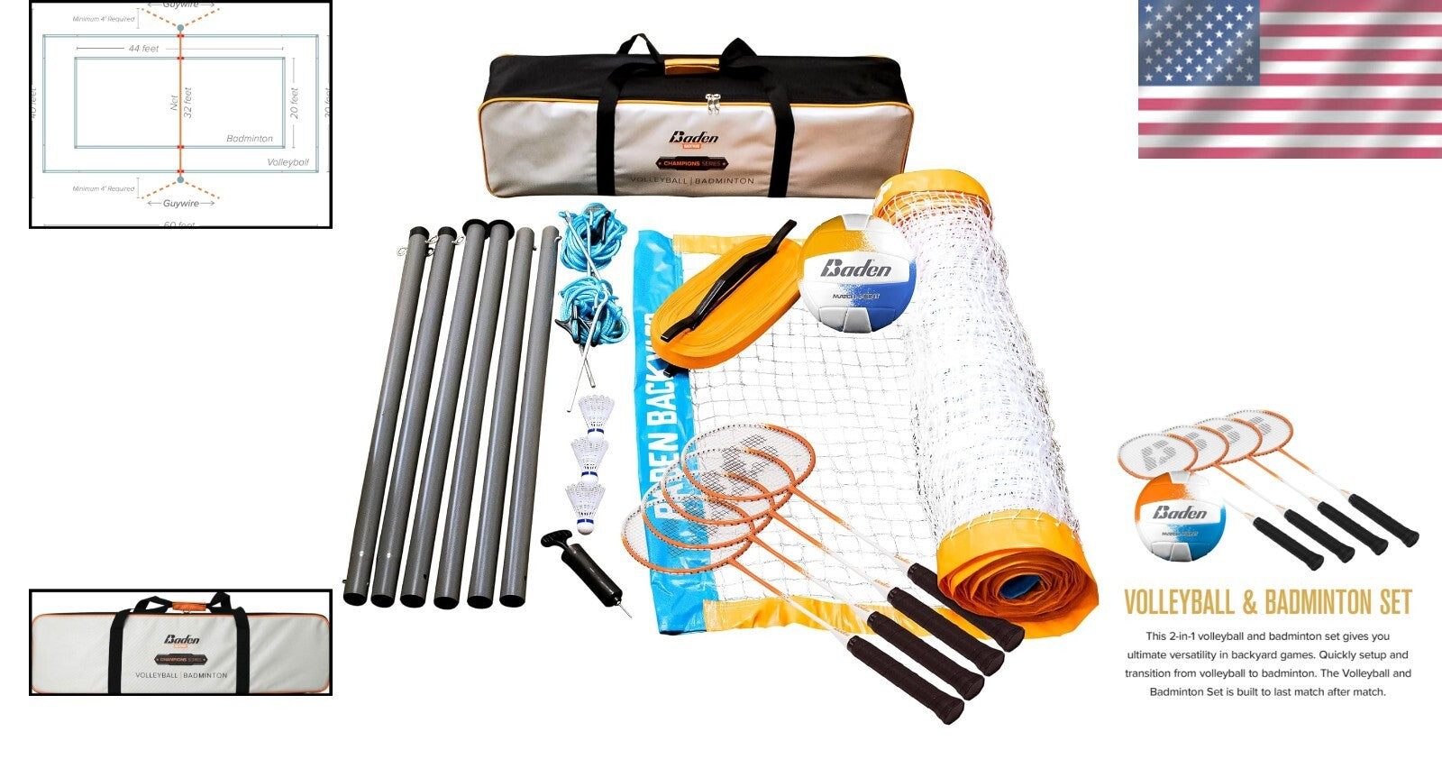 Family-Friendly Volleyball & Badminton Combo Set - Weather-Resistant Carry Bag