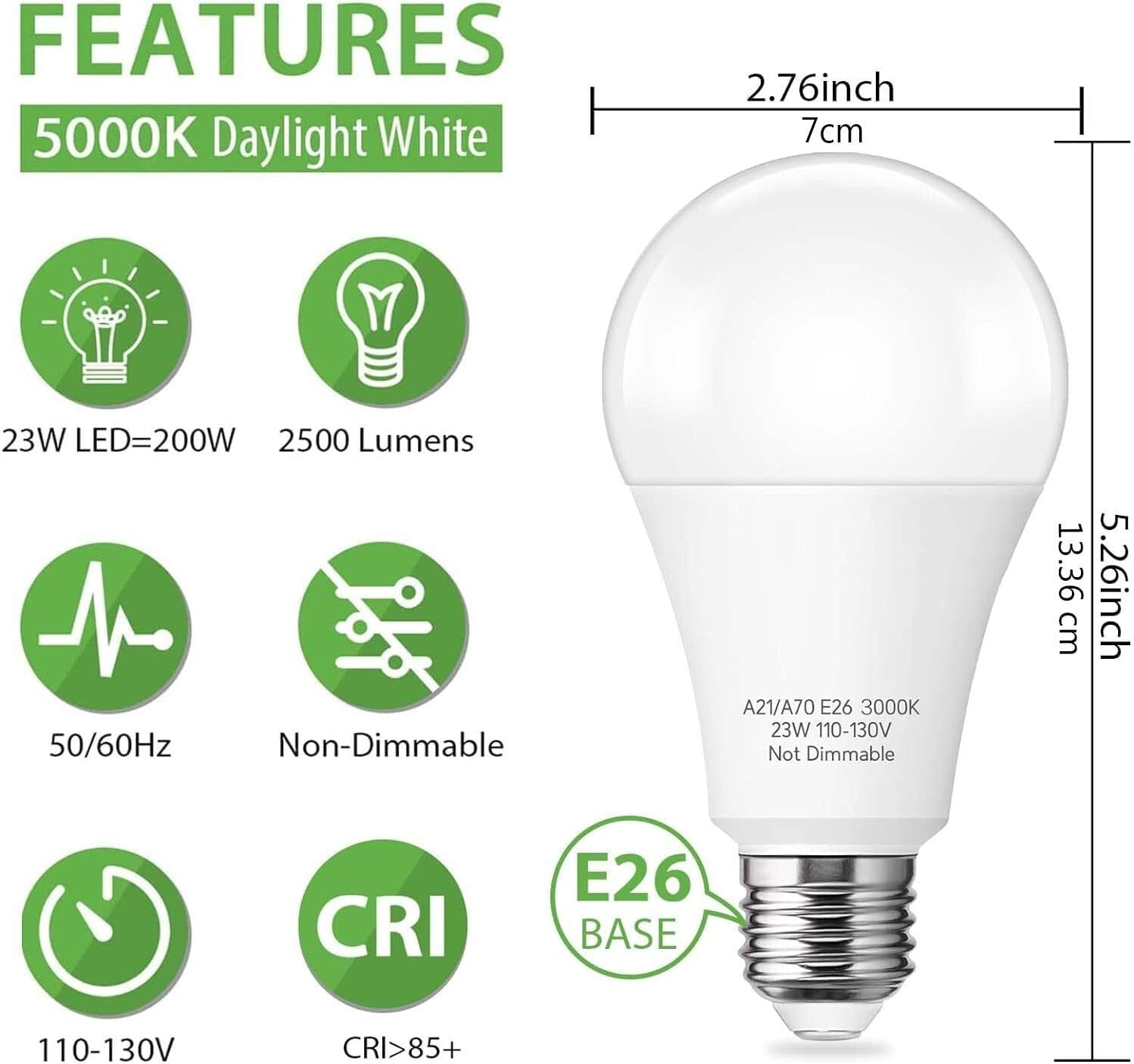 Energy-Saving A21 LED Bulb - 150-200W Equivalent, Instant Brightness at 5000K