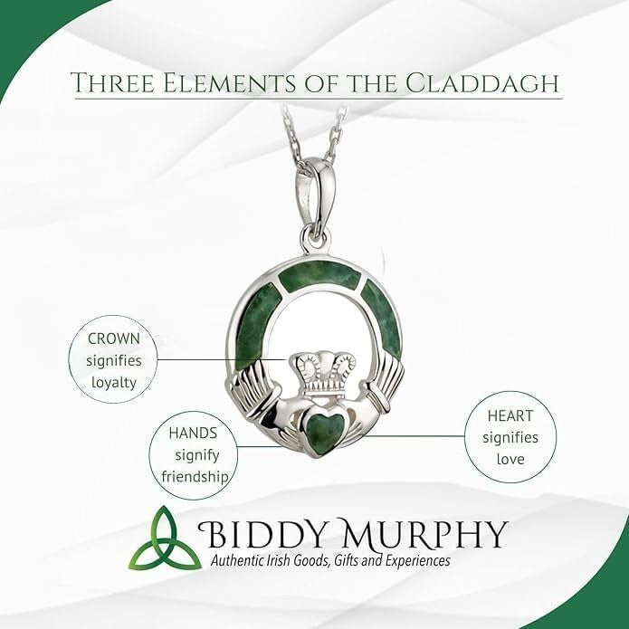 Artisan Irish Claddagh Pendant with Connemara Marble - Elegant Celtic Jewelry