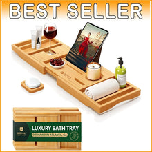 Load image into Gallery viewer, Stylish Bamboo Bath Tray - Expandable &amp; Waterproof Design for Luxurious Soaks