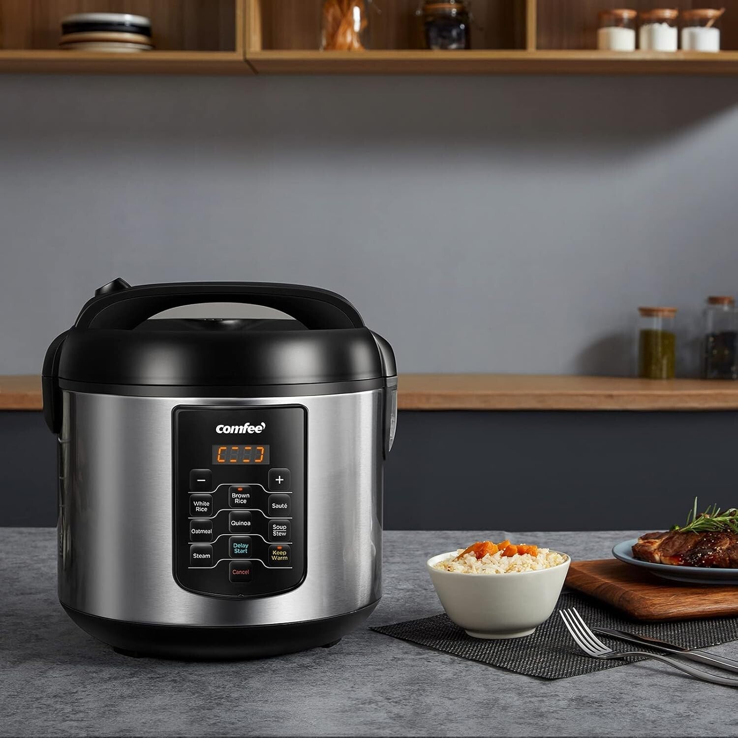 Programmable Rice Cooker with 8 One-Touch Settings - 20 Cup Cooked Capacity