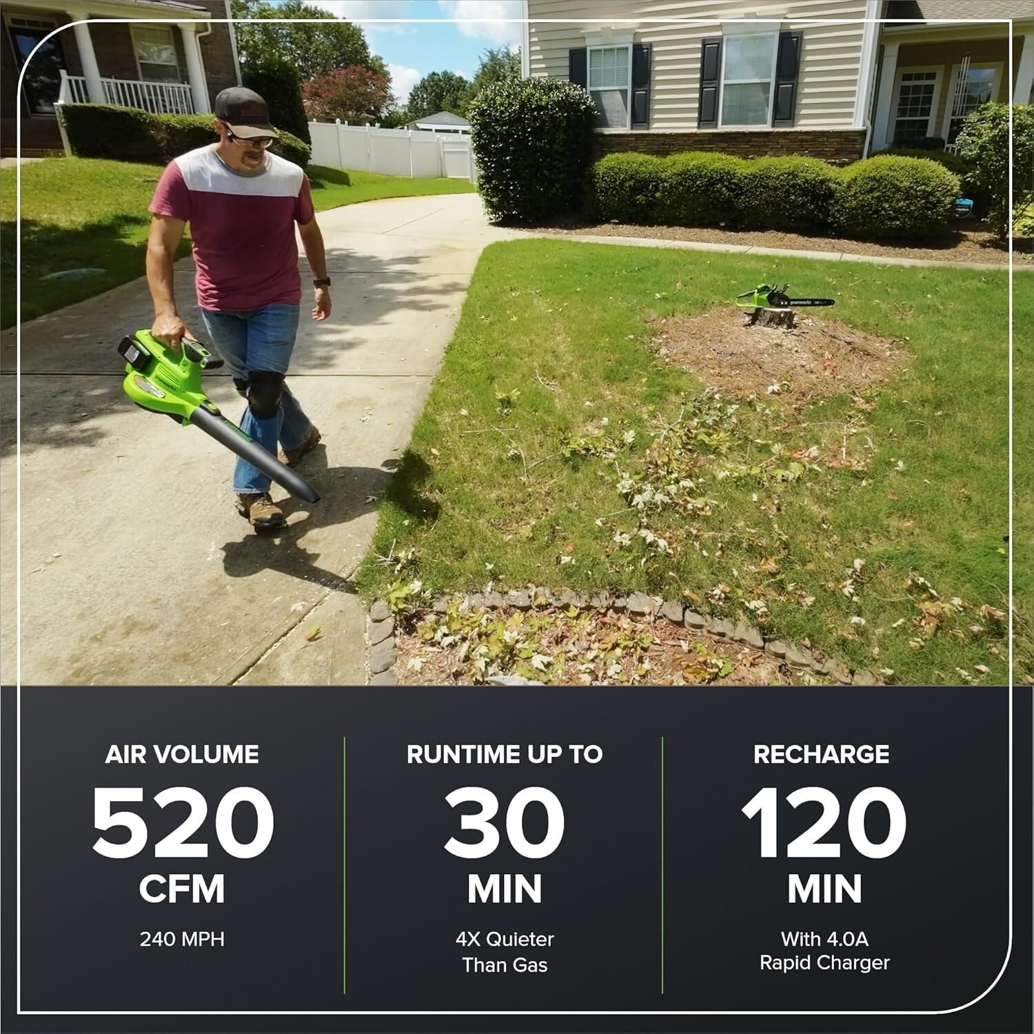 Cordless Green Leaf Blower/Vacuum - 48V Power with Adjustable Speed Control