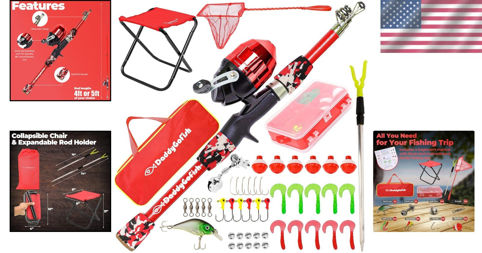 Spincasting Kids Fishing Rod with Loaded Tackle Box - Perfect Outdoor Set