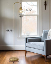 Load image into Gallery viewer, Stylish 63.75" Gold Industrial Floor Lamp with Eco-Friendly 4W LED &amp; Footswitch