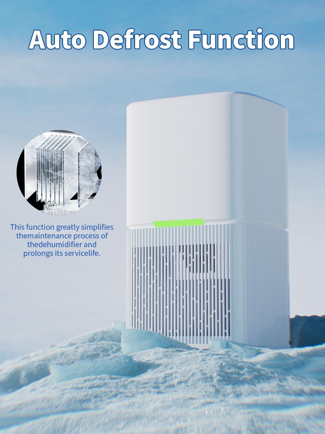 Efficient 500 sq.ft Dehumidifier with Automatic Shut-Off & Colorful LED Lights